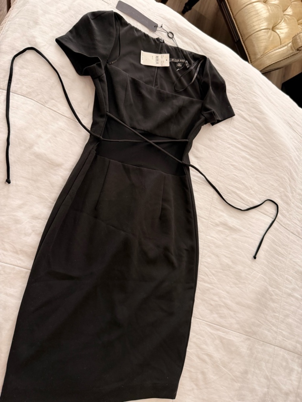 Black Halo Black Short-Sleeve Wrap-Style Midi Dress